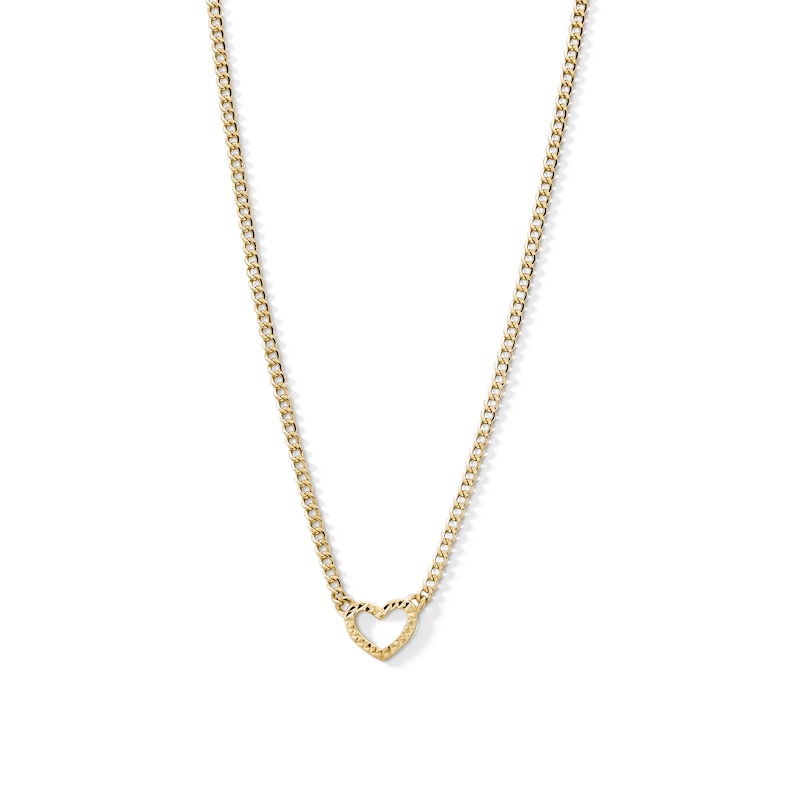 10K Hollow Gold Pavé Heart Curb Chain - 18" + 1"