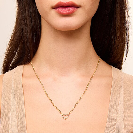 10K Hollow Gold Pavé Heart Curb Chain - 18" + 1"