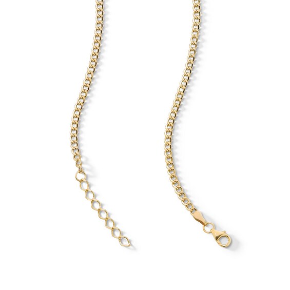 10K Hollow Gold Pavé Heart Curb Chain - 18" + 1"