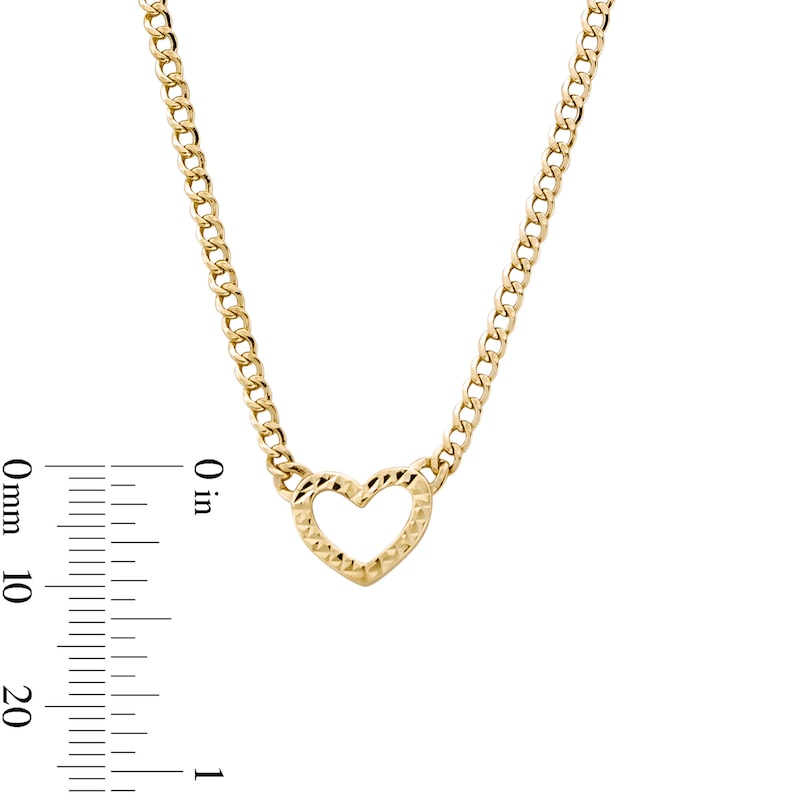 Main Image 4 of 10K Hollow Gold Pavé Heart Curb Chain - 18" + 1"