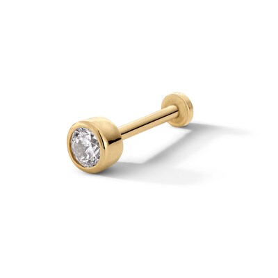 14K Gold CZ 3mm Bezel Stud - 18G 5/16"