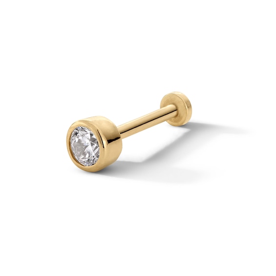 14K Hollow Gold CZ 3mm Bezel Ball Stud - 18G 5/16"