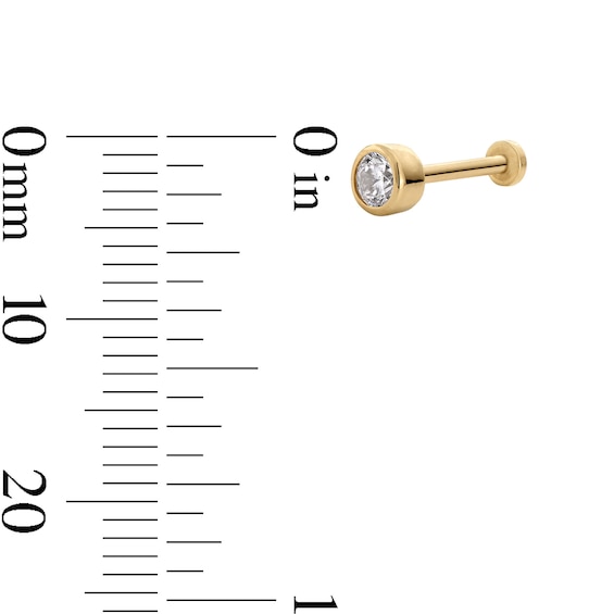 14K Gold CZ 3mm Bezel Stud - 18G 5/16"