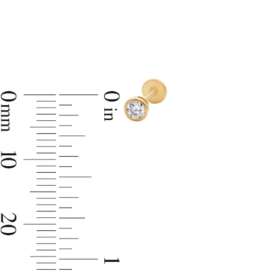 14K Gold CZ 3mm Bezel Stud - 18G 5/16"