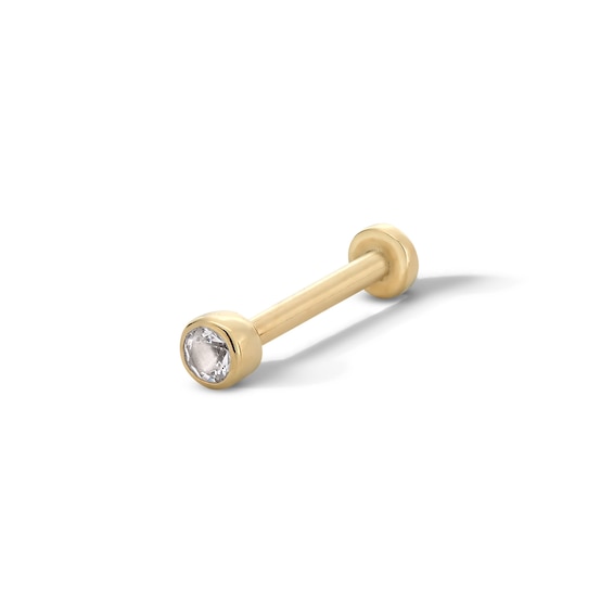 14K Hollow Gold CZ 2mm Bezel Ball Stud - 18G 5/16"