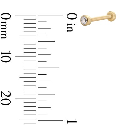 14K Gold CZ 2mm Bezel Stud - 18G 5/16"