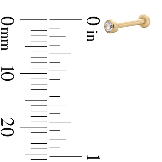 14K Gold CZ 2mm Bezel Stud - 18G 5/16"