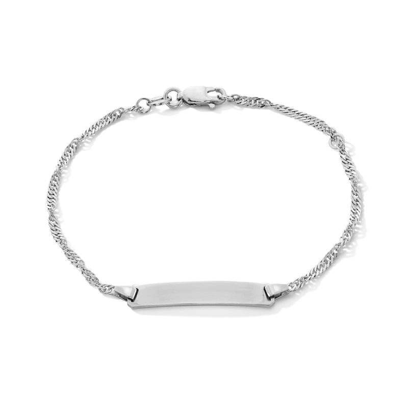 Main Image 1 of Solid Sterling Silver Singapore Chain ID Bracelet - 6" + 1"