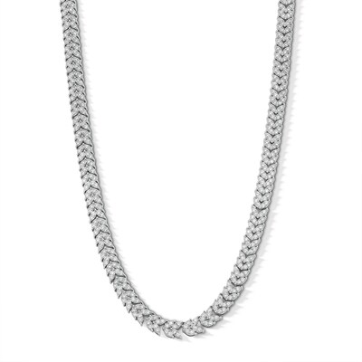 Sterling Silver CZ Round and Marquise Tennis Necklace - 20"