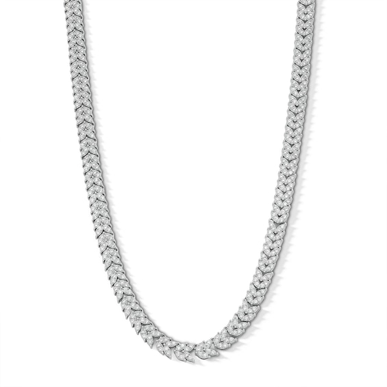 Sterling Silver CZ Round and Marquise Tennis Necklace - 20"