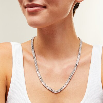 Sterling Silver CZ Round and Marquise Tennis Necklace - 20"