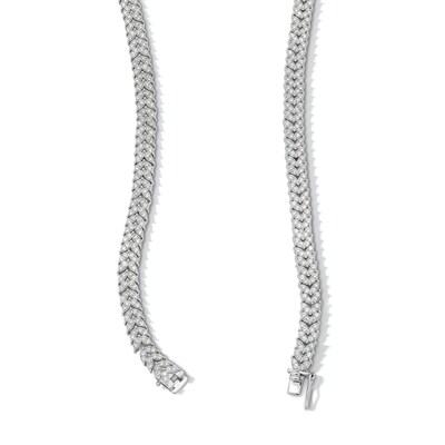 Sterling Silver CZ Round and Marquise Tennis Necklace - 20"