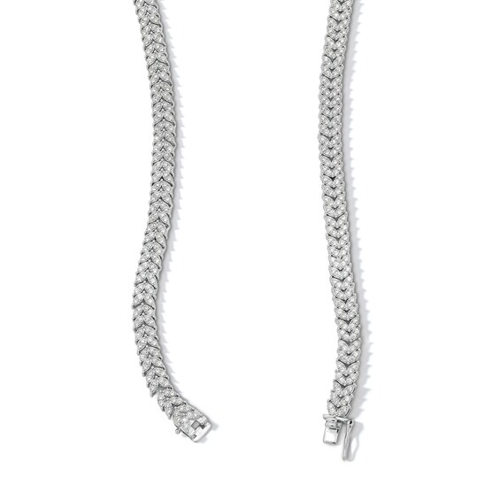 Sterling Silver CZ Round and Marquise Tennis Necklace - 20"