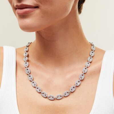 ​​​​​​​Sterling Silver CZ Puff Mariner Necklace - 20"