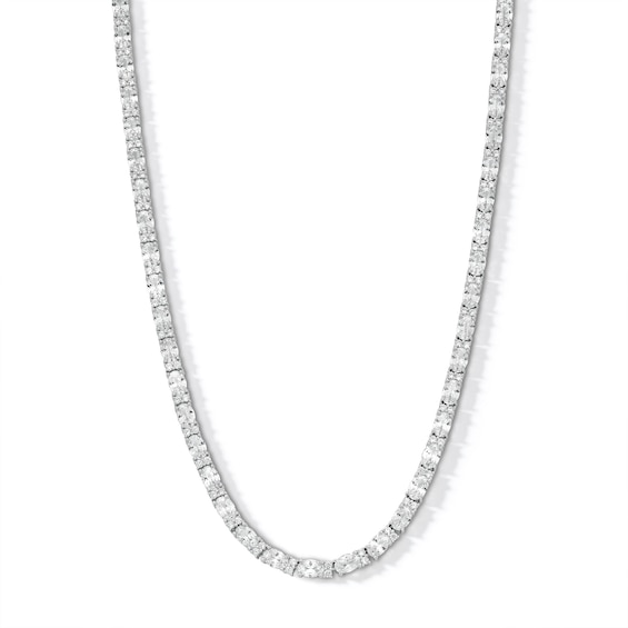 Sterling Silver CZ Oval and Round Tennis Necklace - 20"