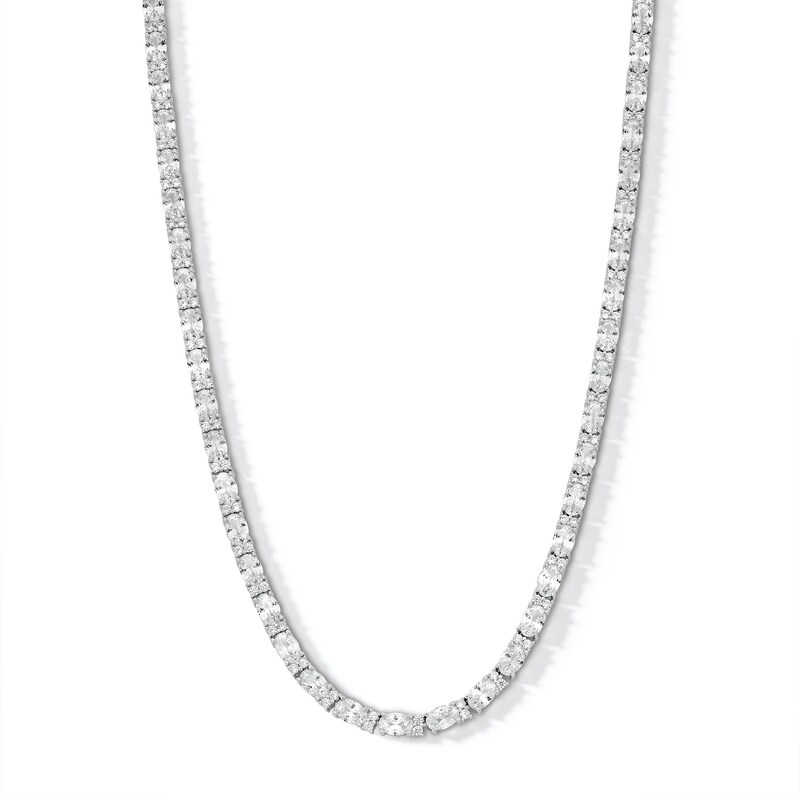 Sterling Silver CZ Oval and Round Tennis Necklace - 20"