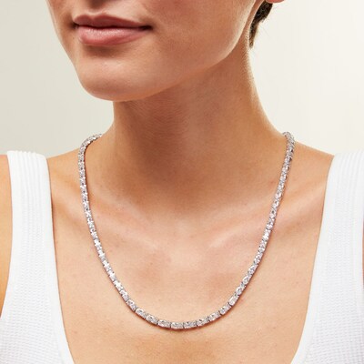 ​​​​​​​Sterling Silver CZ Oval and Round Tennis Necklace - 20"