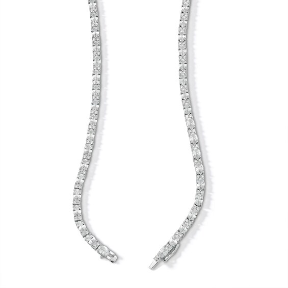 ​​​​​​​Sterling Silver CZ Oval and Round Tennis Necklace - 20"