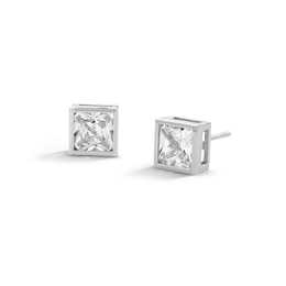Sterling Silver CZ Square Bezel Solitaire Studs