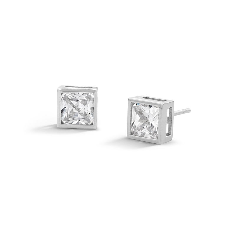 Main Image 1 of Sterling Silver CZ Square Bezel Solitaire Studs
