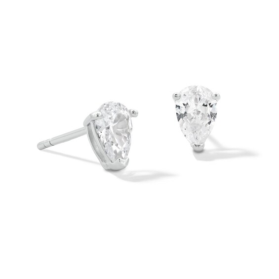 Sterling Silver CZ Pear Solitaire Studs