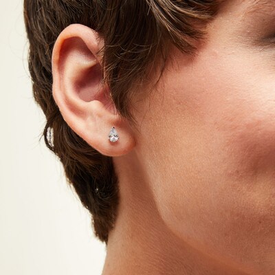 Sterling Silver CZ Pear Solitaire Studs