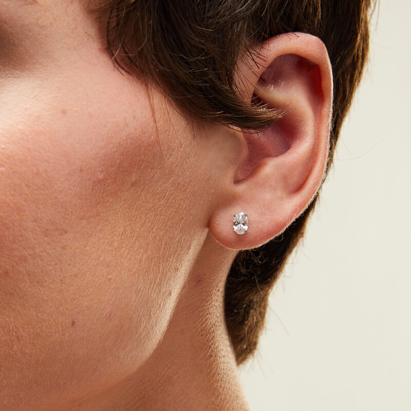 Main Image 2 of Sterling Silver CZ Oval Solitaire Studs