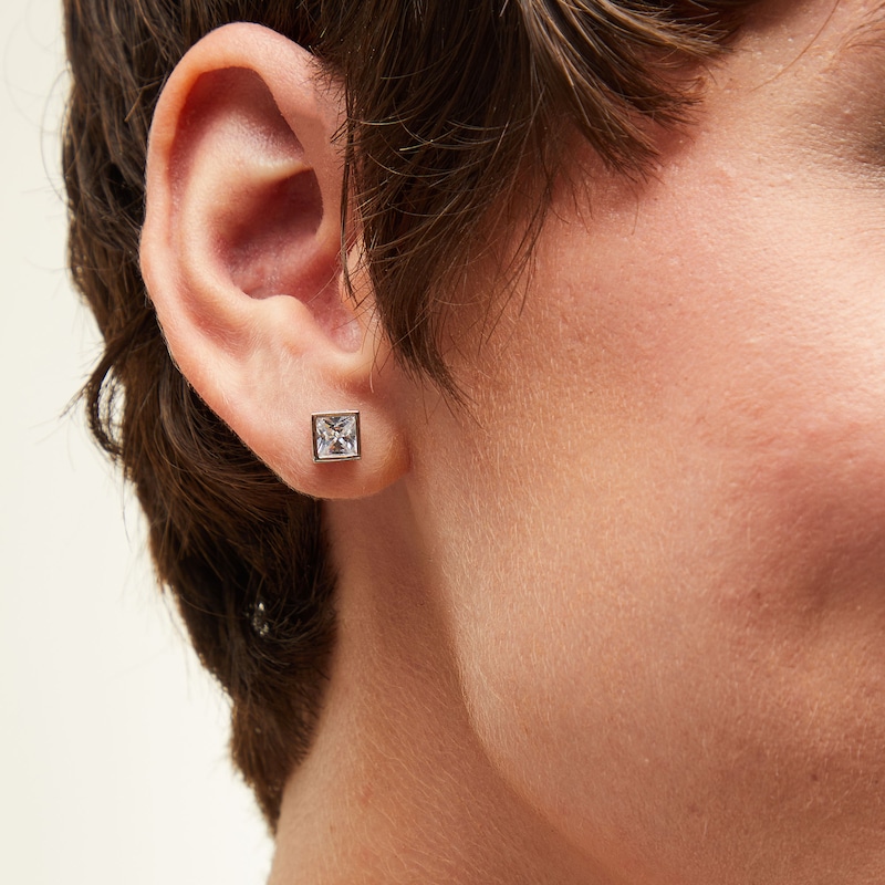 Main Image 2 of Sterling Silver CZ Square Bezel Solitaire Studs