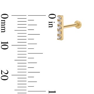 14K Hollow Gold CZ Bar Stud - 18G 5/16"