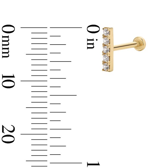 14K Hollow Gold CZ Bar Stud - 18G 5/16"