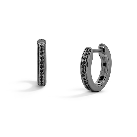 ​​​​​​​Sterling Silver Black CZ Huggie Hoops