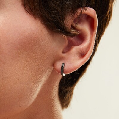 Sterling Silver Black CZ Huggie Hoops