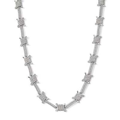 ​​​​​​​Sterling Silver CZ Barbed Wire Necklace - 20"