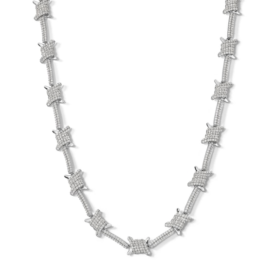 ​​​​​​​Sterling Silver CZ Barbed Wire Necklace - 20"