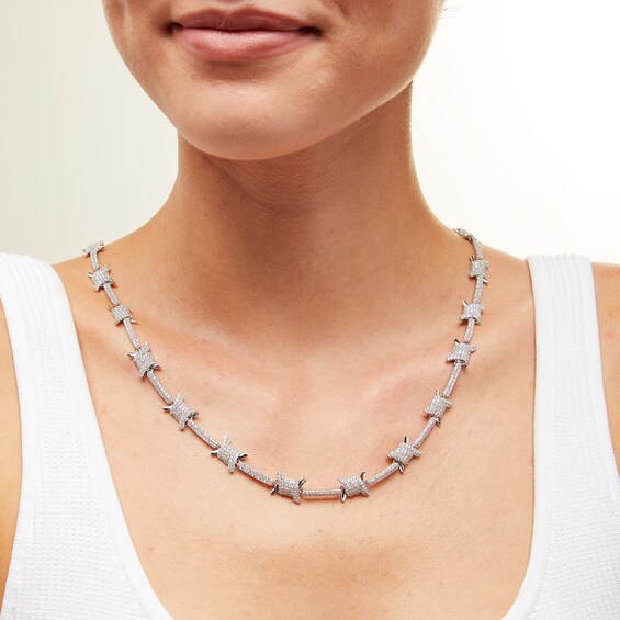 ​​​​​​​Sterling Silver CZ Barbed Wire Necklace - 20"