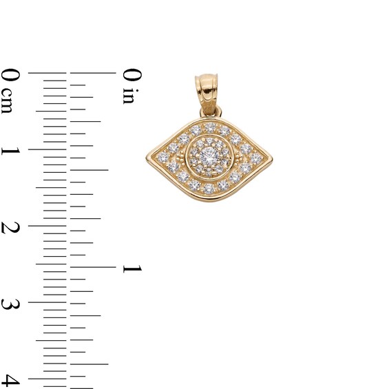 10K Solid Gold CZ Evil Eye Necklace Charm