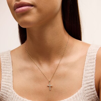 10K Solid Gold CZ Cross Necklace Charm