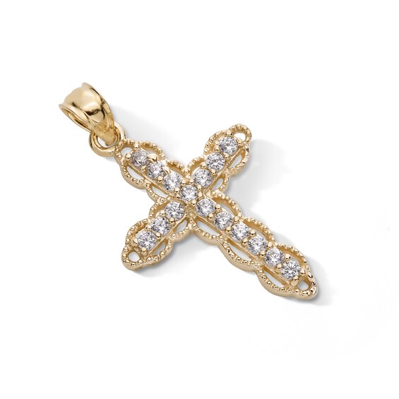 10K Solid Gold CZ Cross Necklace Charm