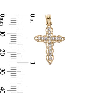 10K Solid Gold CZ Cross Necklace Charm