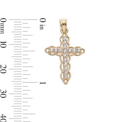 10K Solid Gold CZ Cross Necklace Charm