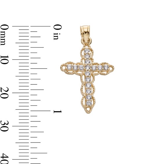 10K Solid Gold CZ Cross Necklace Charm