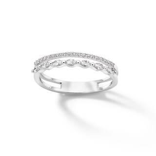 Sterling Silver CZ Marquise and Round Double Row Ring Band - Size 7