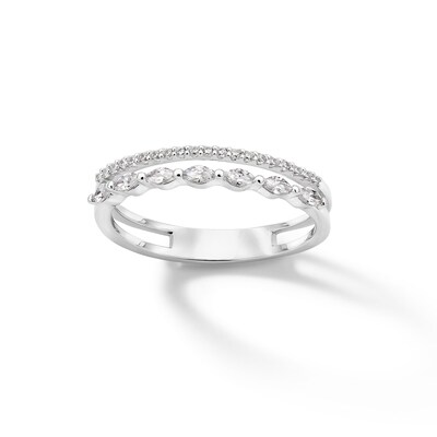 Sterling Silver CZ Marquise and Round Double Row Ring Band - Size 7