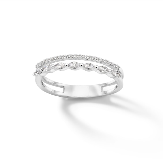 Sterling Silver CZ Marquise and Round Double Row Ring Band - Size 7