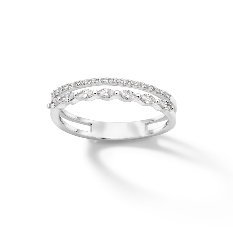 Sterling Silver CZ Marquise and Round Double Row Ring Band - Size 7