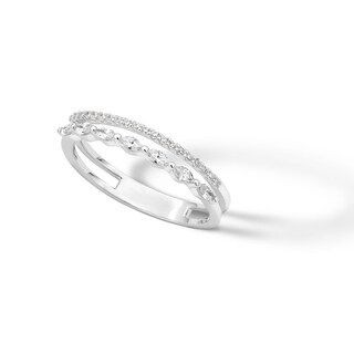 Sterling Silver CZ Marquise and Round Double Row Ring Band - Size 7