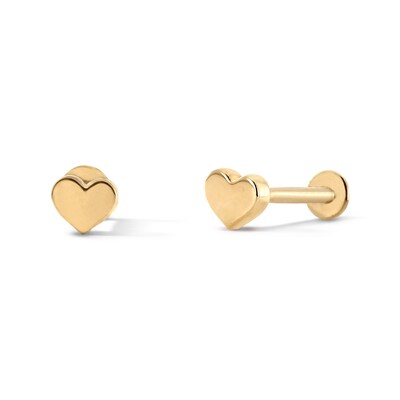 10K Solid Gold Heart Flat Back Studs