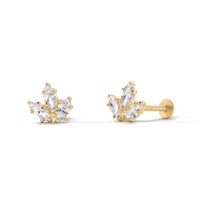 10K Solid Gold CZ Marquise Cluster Flat Back Studs