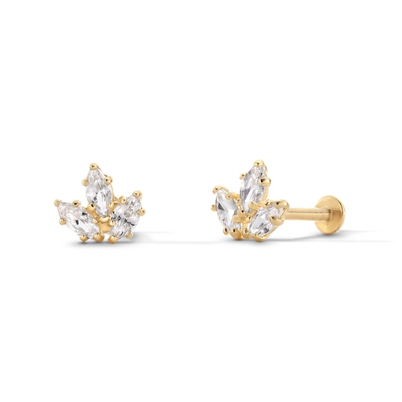 10K Solid Gold CZ Marquise Cluster Flat Back Studs