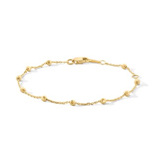 10K Solid Gold Diamond-Cut Saturn Chain Bracelet Made in Italy - 5" + 1"